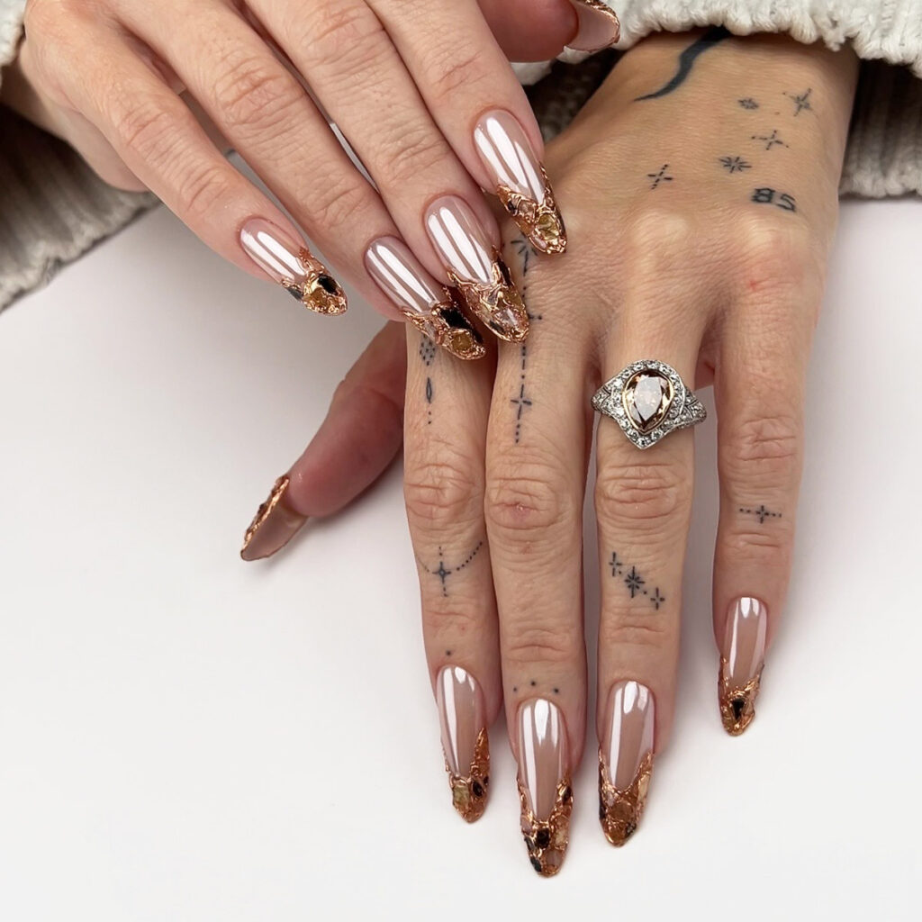 Metallic French nail art