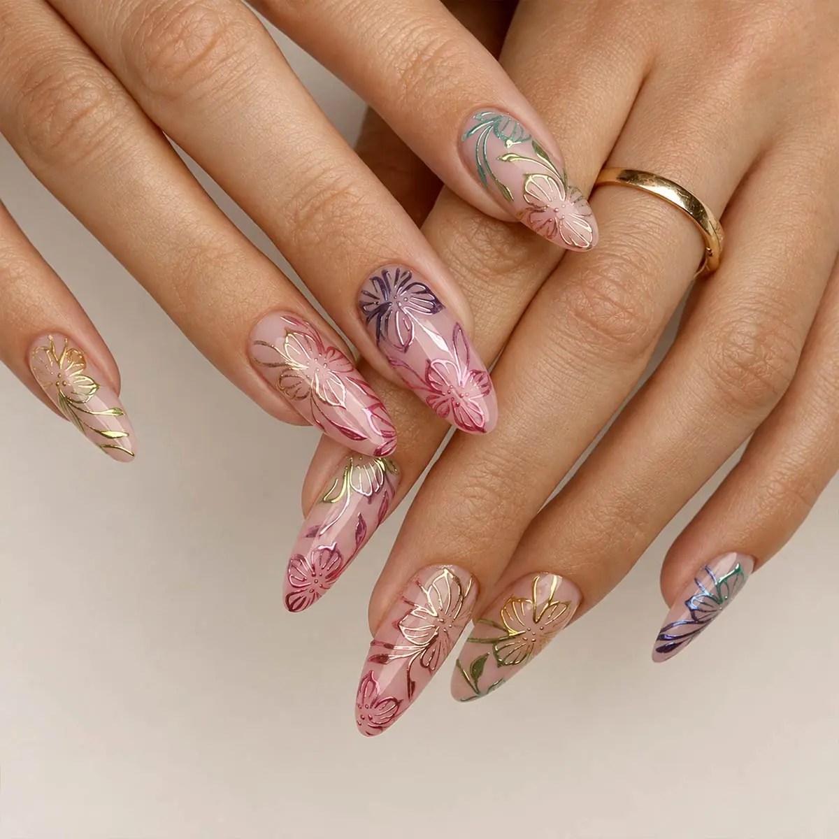 Signature floral nail art created at Nail Art Department